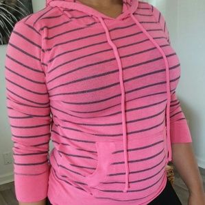 Thin pink & blue hoodie with pockets.